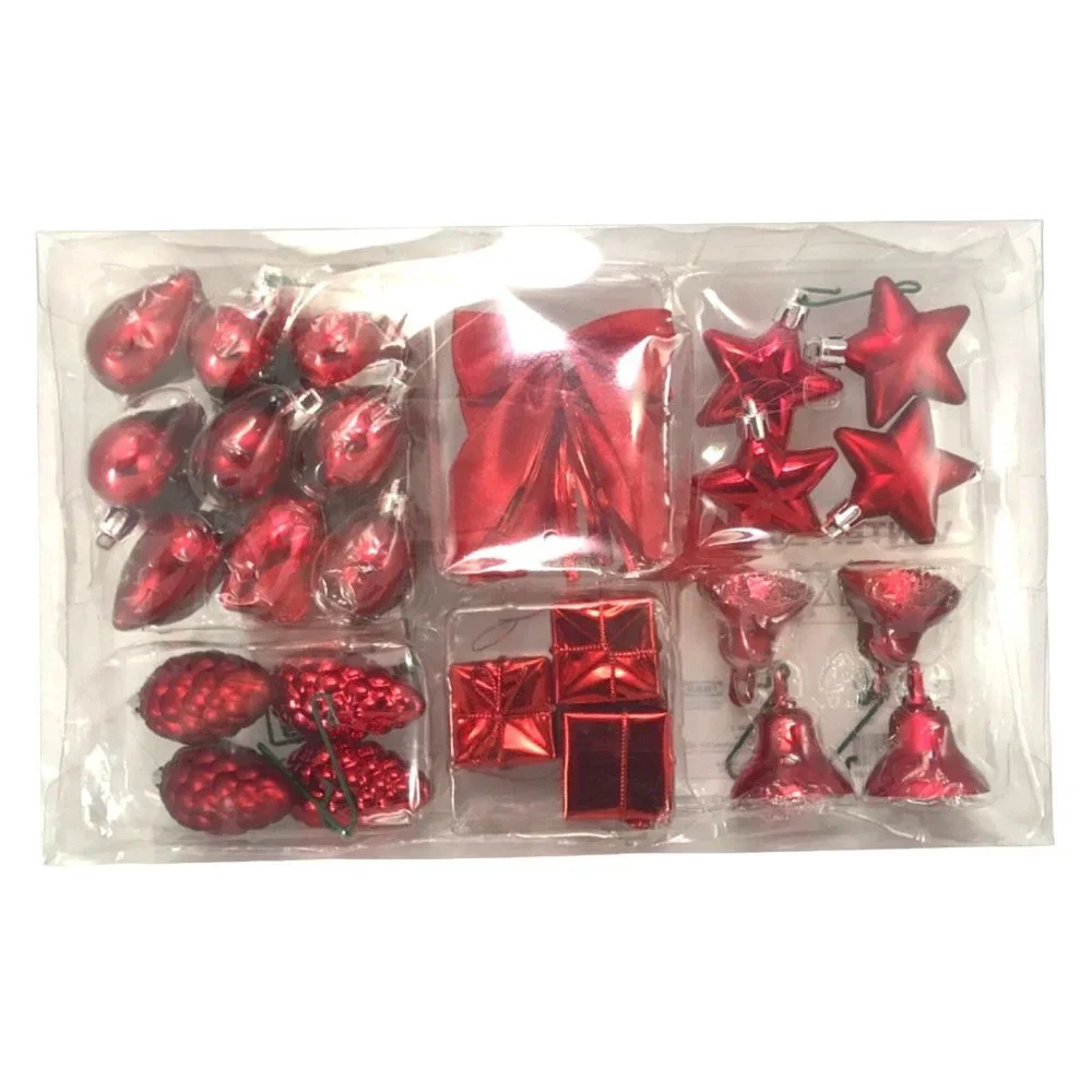 Ikea Vinter 2015 Pkg of 29 Small Assorted Red Christmas Ornaments & Pkg of Hooks